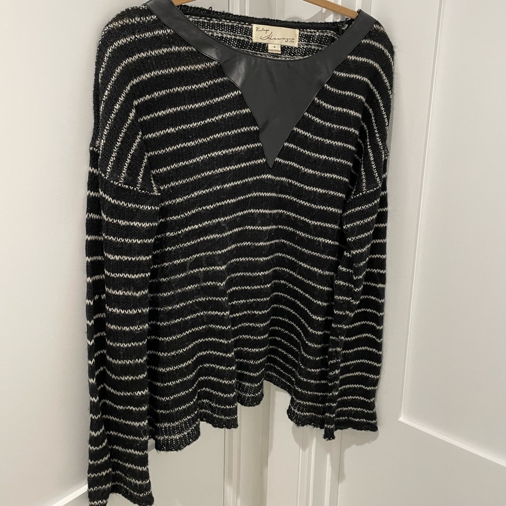 Vintage Havana Striped Sweater with Faux Leather - size Small